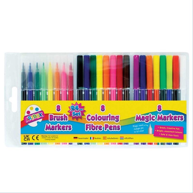 24 Pen Set 8 Fibre/8 Brush/8 Magic markers - Anilas UK