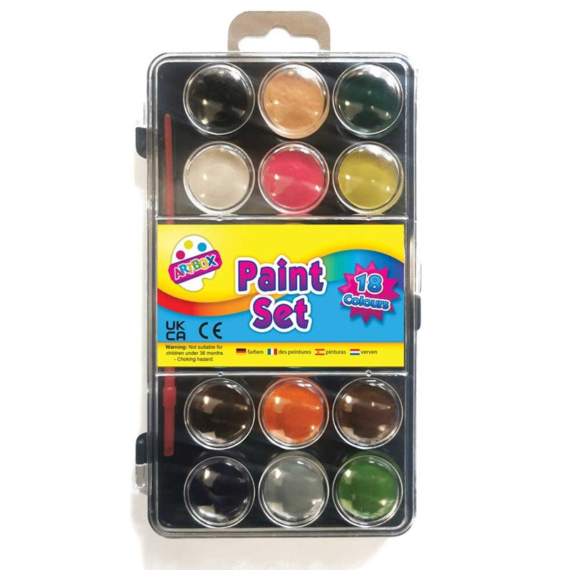 18 Colour Paint Box With Paint Brush - Water Painting Paints Kids