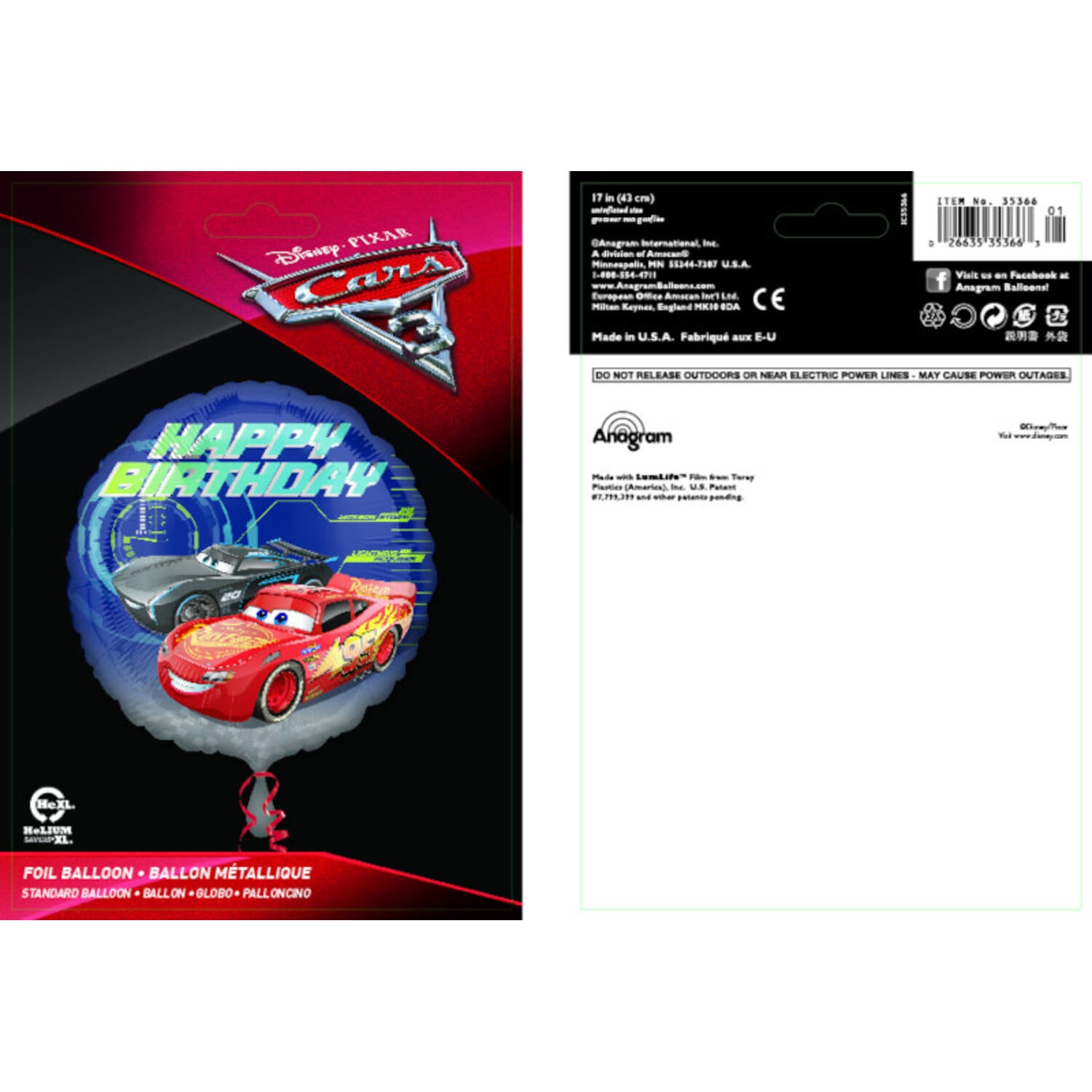 Disney Cars "Happy Birthday" Foil Balloon 43cm - Anilas UK