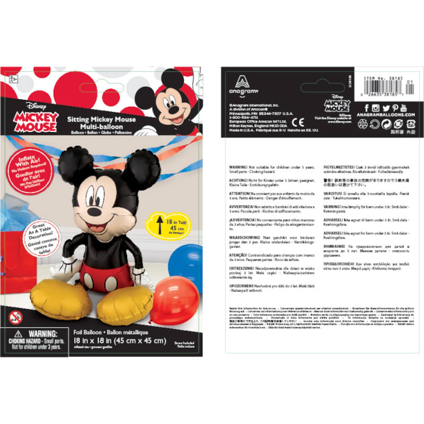 Disney Mickey Mouse Sitting Foil Balloon 45 x 45 cm - Anilas UK