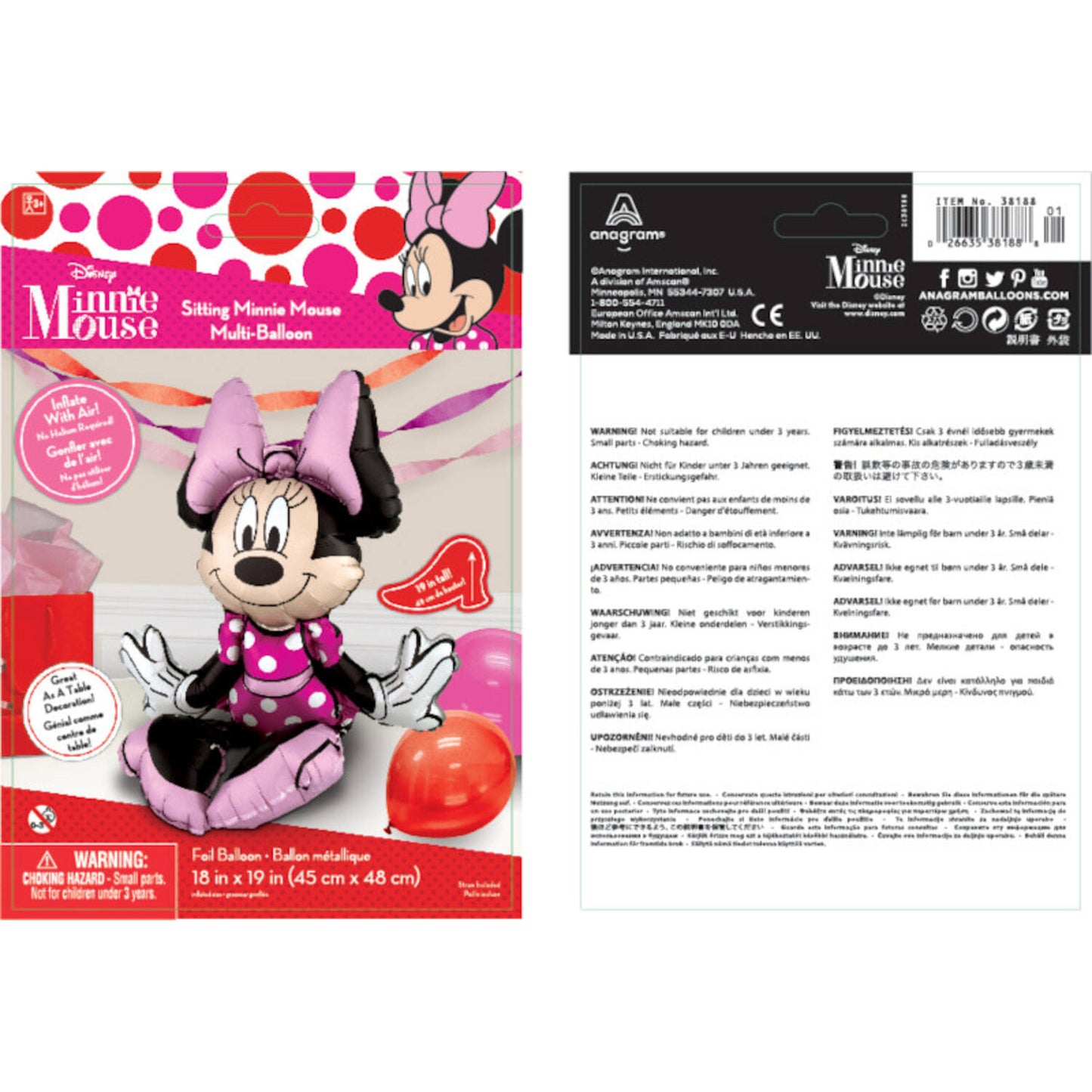 Disney Minnie Mouse Sitting Foil Balloon 45 x 48 cm - Anilas UK