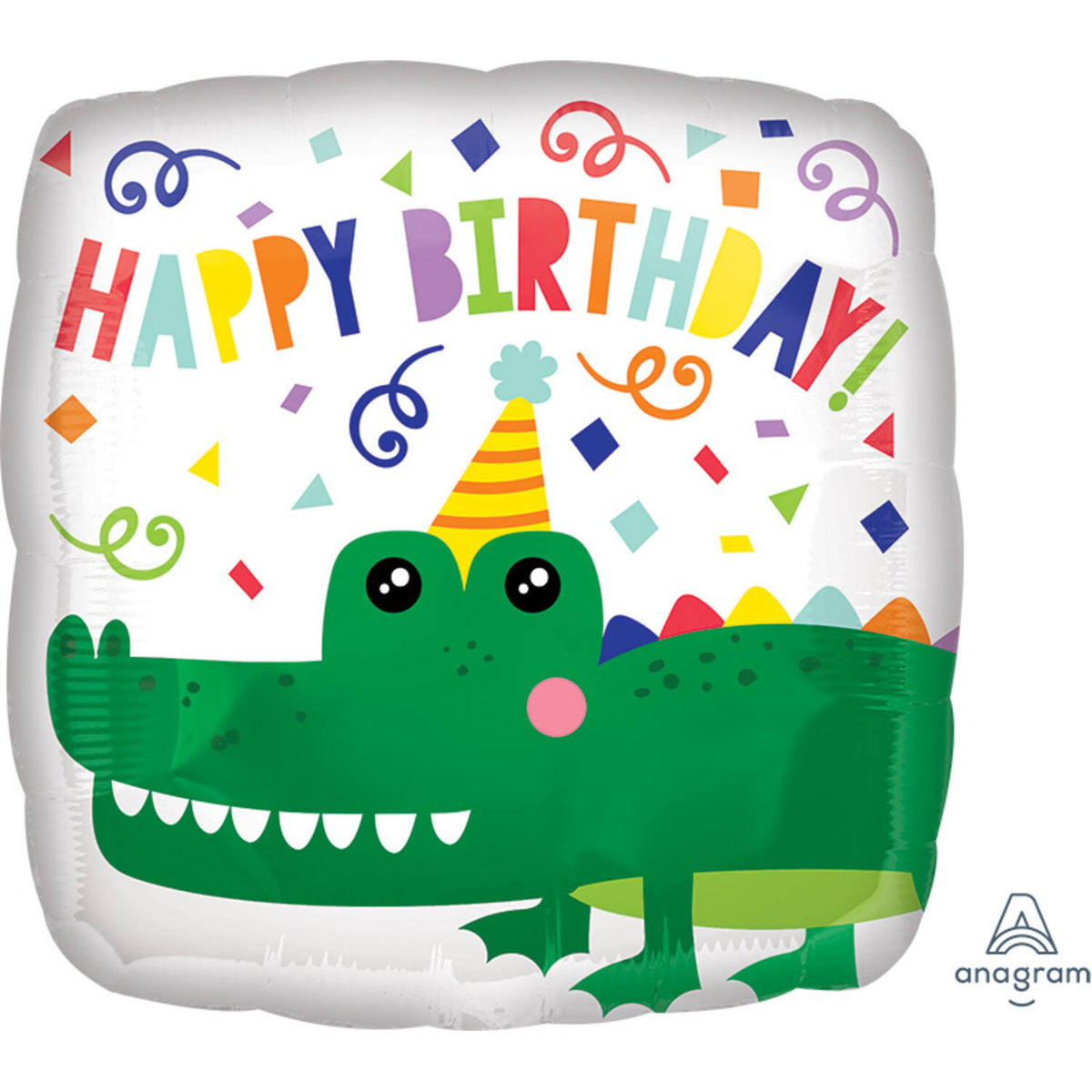 Alligator "Happy Birthday!" Square Foil Balloon 45 cm - Anilas UK