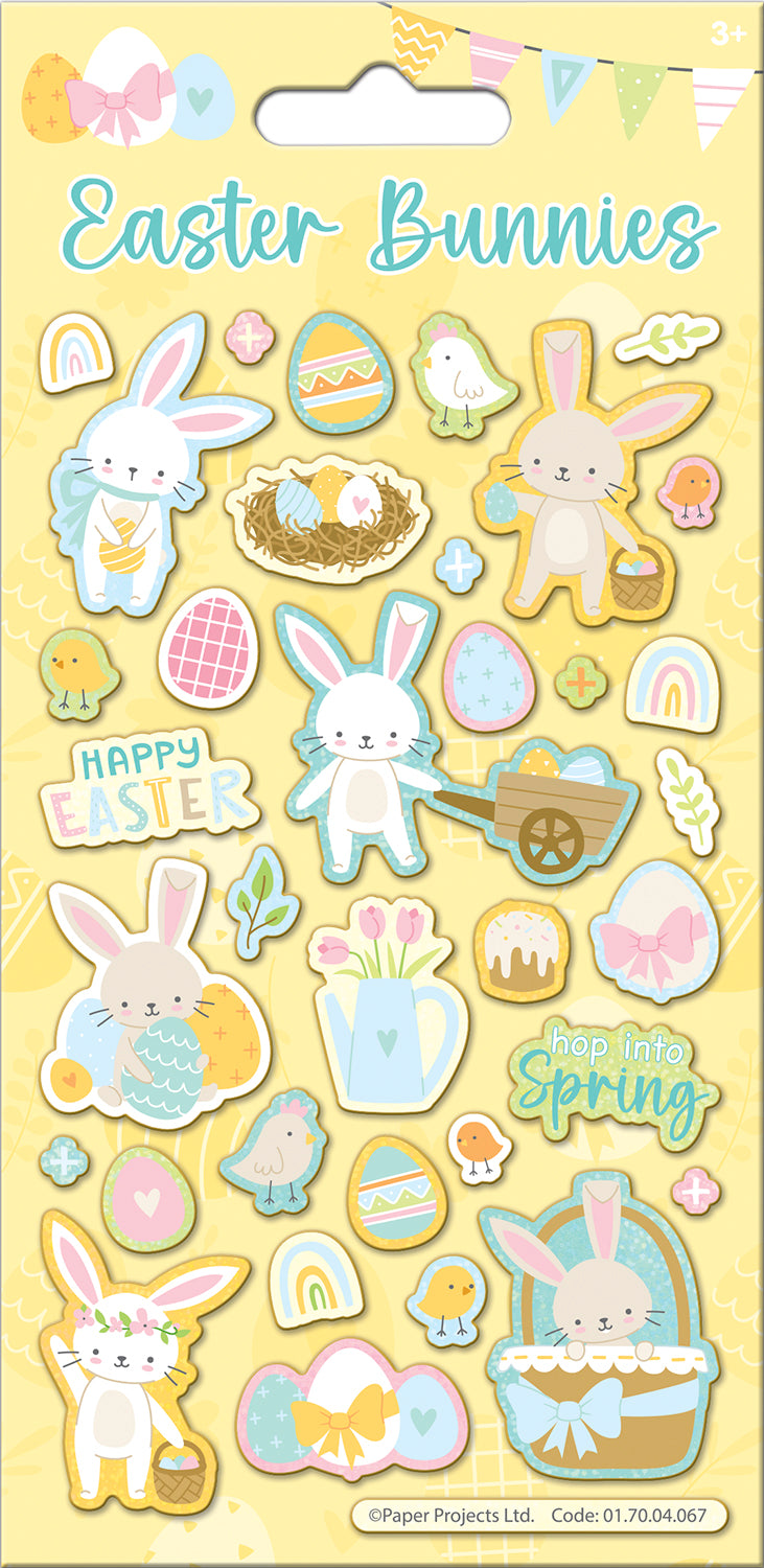 Easter Bunnies Sparkle Stickers Sheet - Anilas UK