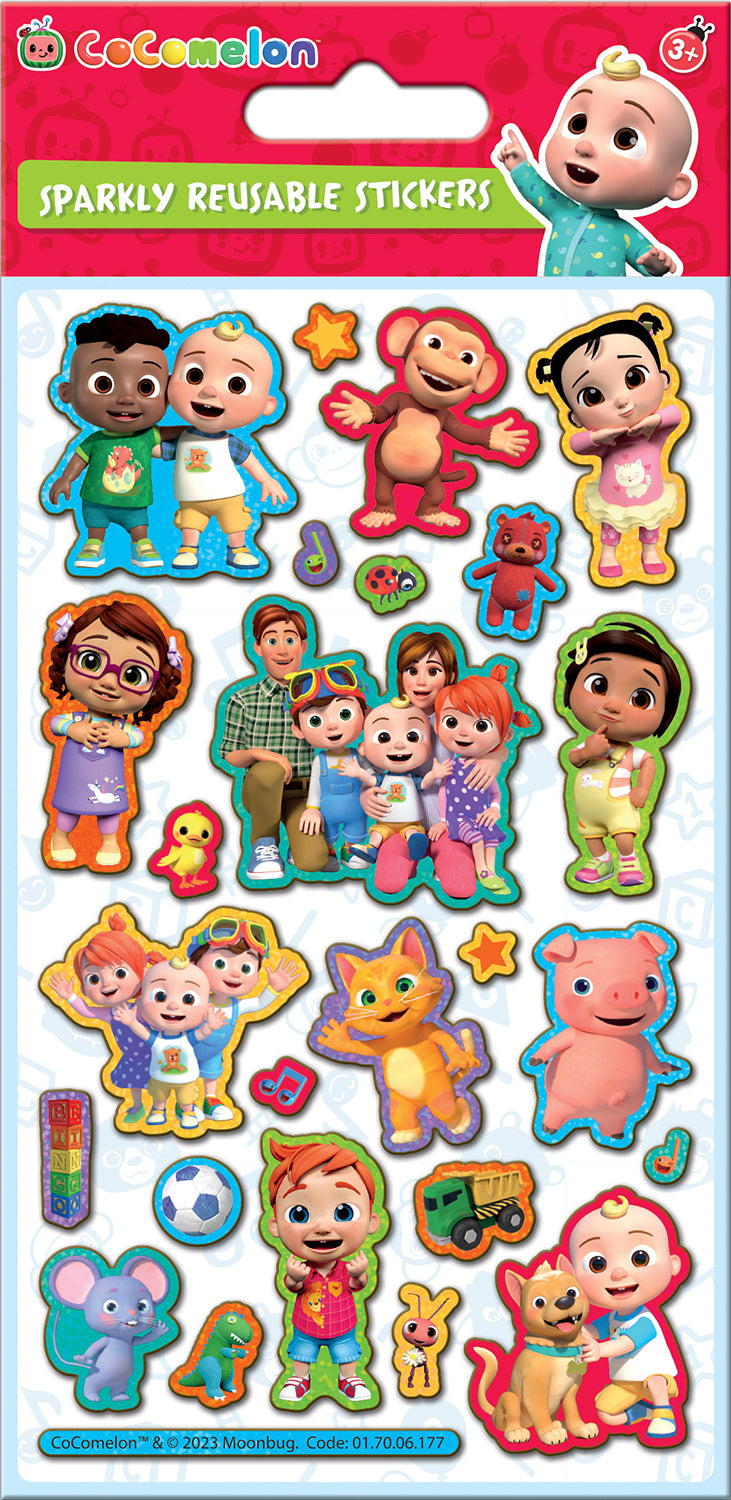 Cocomelon Sparkly Reusable Foiled Stickers - Anilas UK