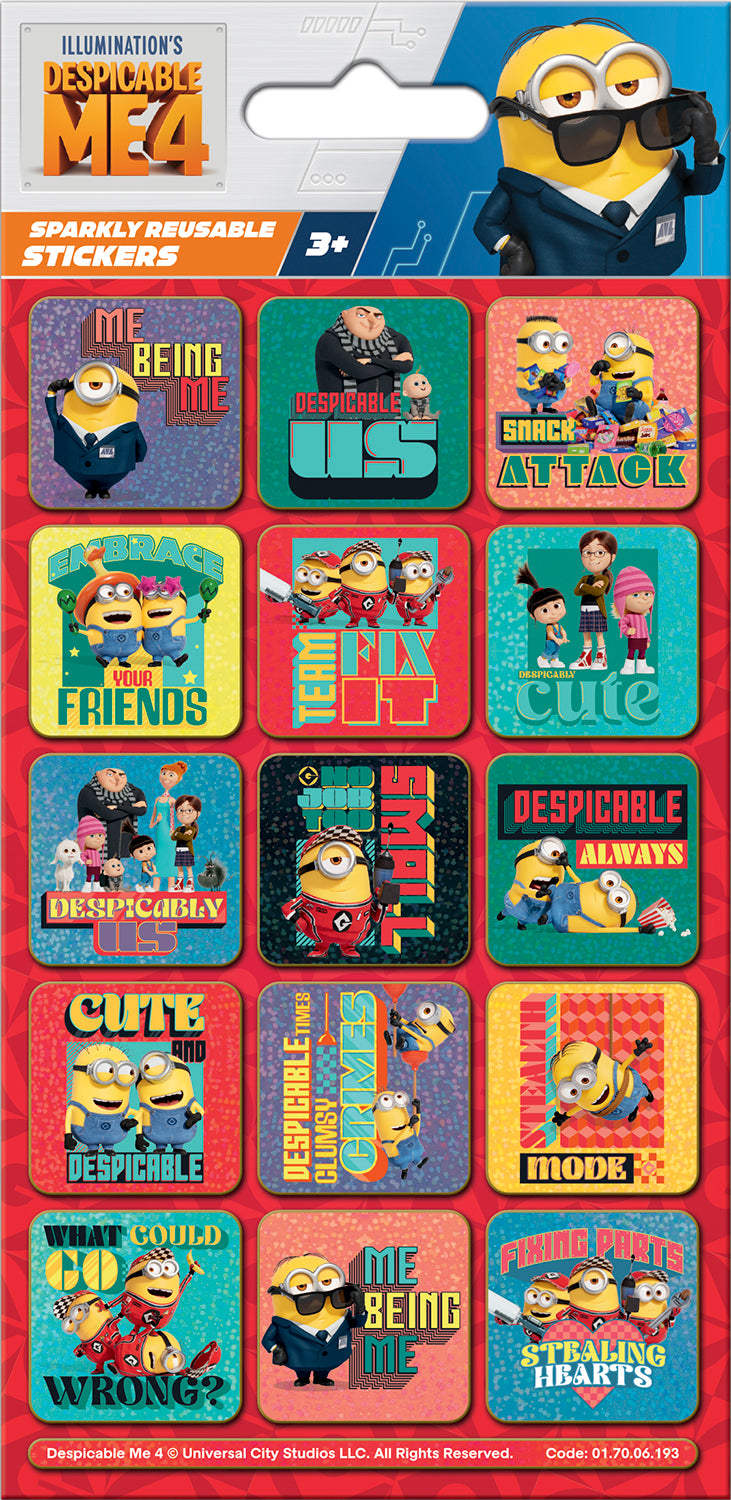 Minions Despicable Me 4 Captions Reusable Foiled Stickers