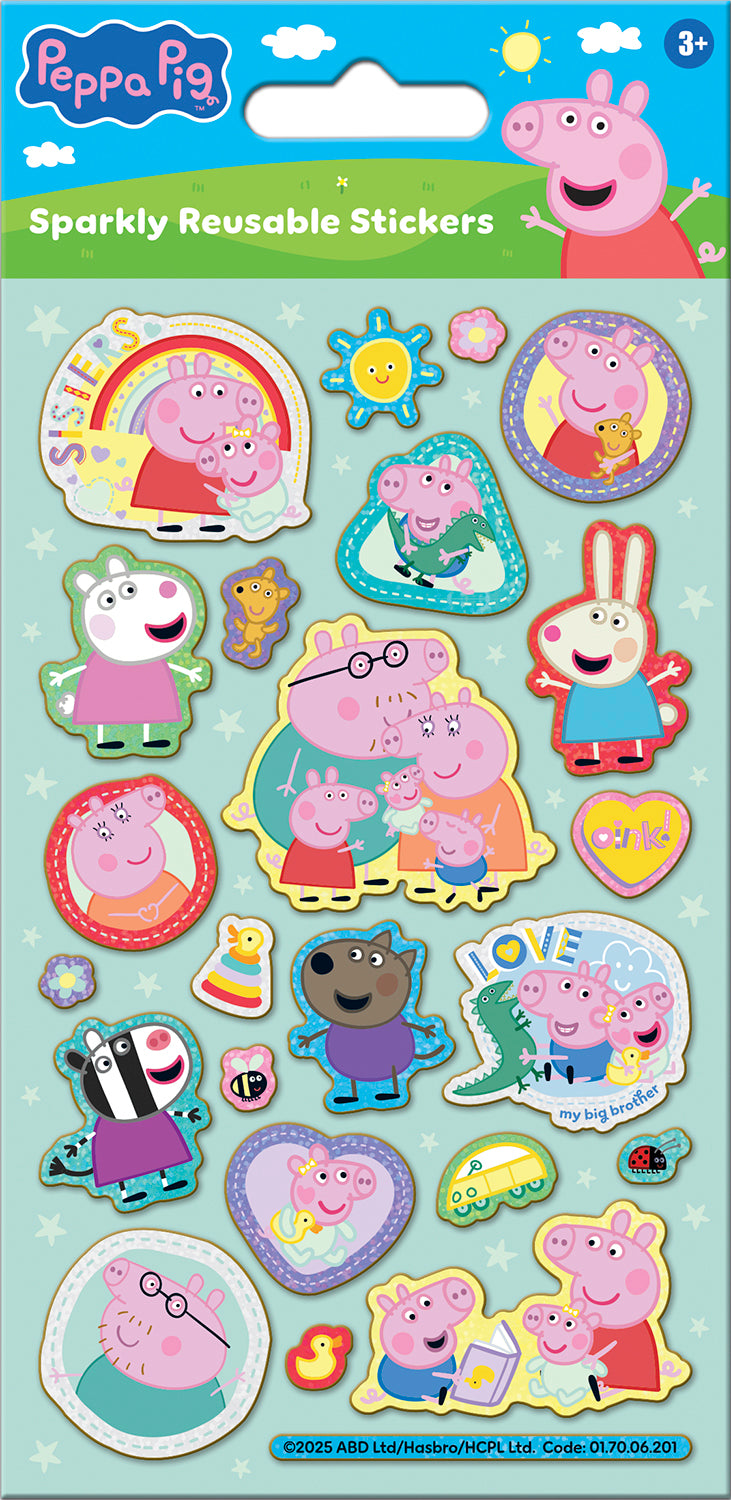 New Peppa Pig Sparkly Reusable Foiled Stickers with Evie - Anilas UK