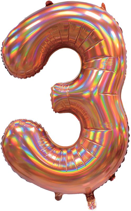 Iridescent Rose Gold Number 3 Jumbo Foil Balloon - Anilas UK