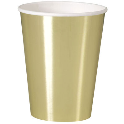 Gold Metallic Foil Big Party Paper Cups (Pack of 8) - Anilas UK