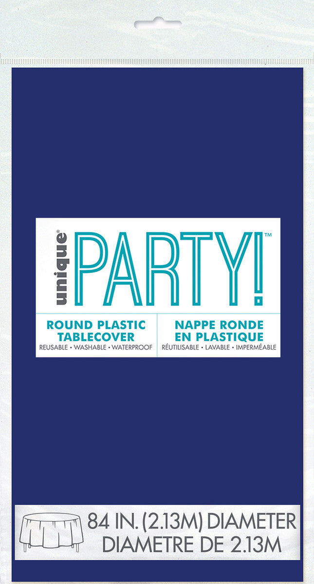 Navy Blue Plastic Party Round Table Cover (213 cm) - Anilas UK