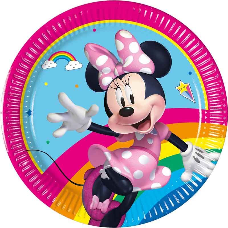 Minnie Rainbow Paper Plates - 20cm (Pack of 8) - Anilas UK