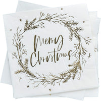Gold Foiled Merry Christmas Wreath Paper Napkins (Pack of 20) - Anilas UK