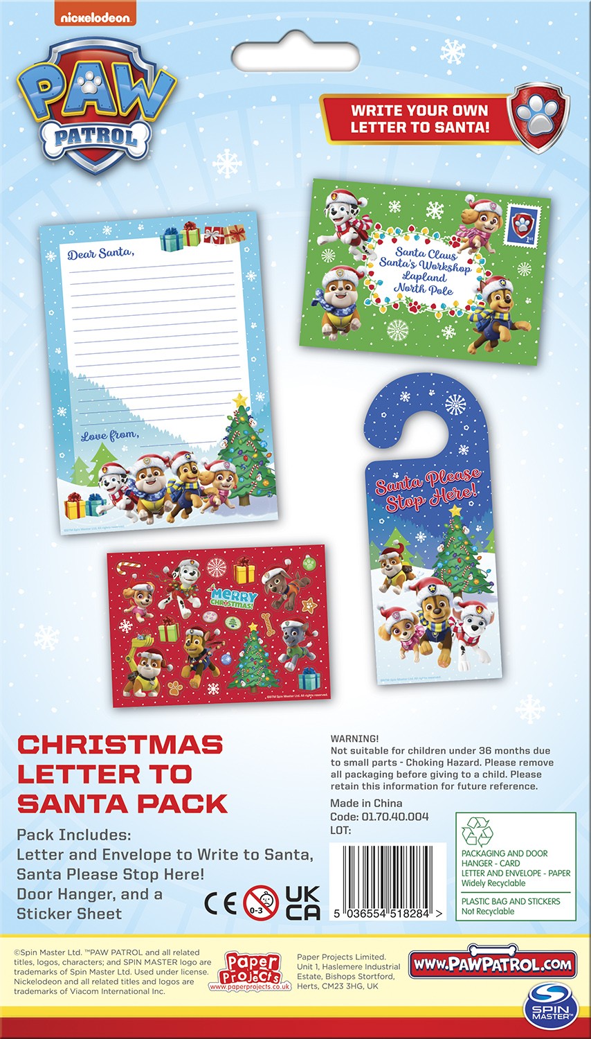 Paw Patrol Christmas Letter to Santa Pack - Anilas UK