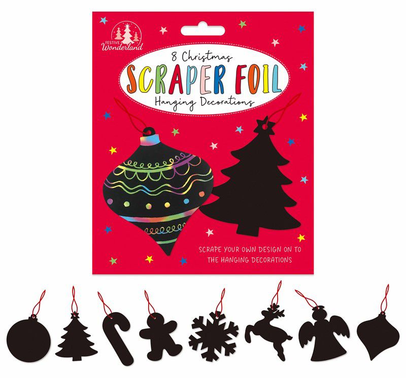 Christmas Scratch Art Scraper Foil Decorations Craft Activity Pack of 8 - Anilas UK