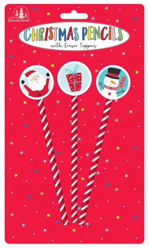 Christmas Pencils with Eraser Toppers  (Pack of 3) - Anilas UK
