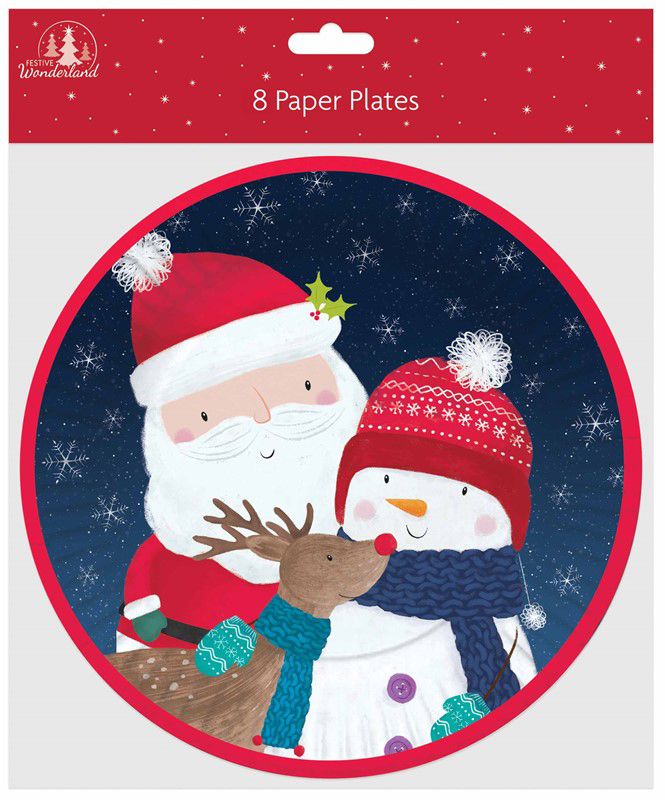 Christmas Cute Round Paper Plates - 23cm (Pack of 8) - Anilas UK