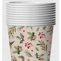 Christmas Traditional Holly Party Cups (Pack of 8) - Anilas UK