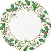 Traditional Holly Round Paper Plates - 23cm (Pack of 8) - Anilas UK