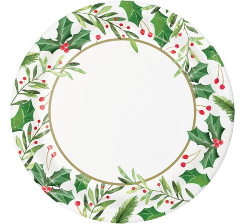 Traditional Holly Round Paper Plates - 23cm (Pack of 8) - Anilas UK