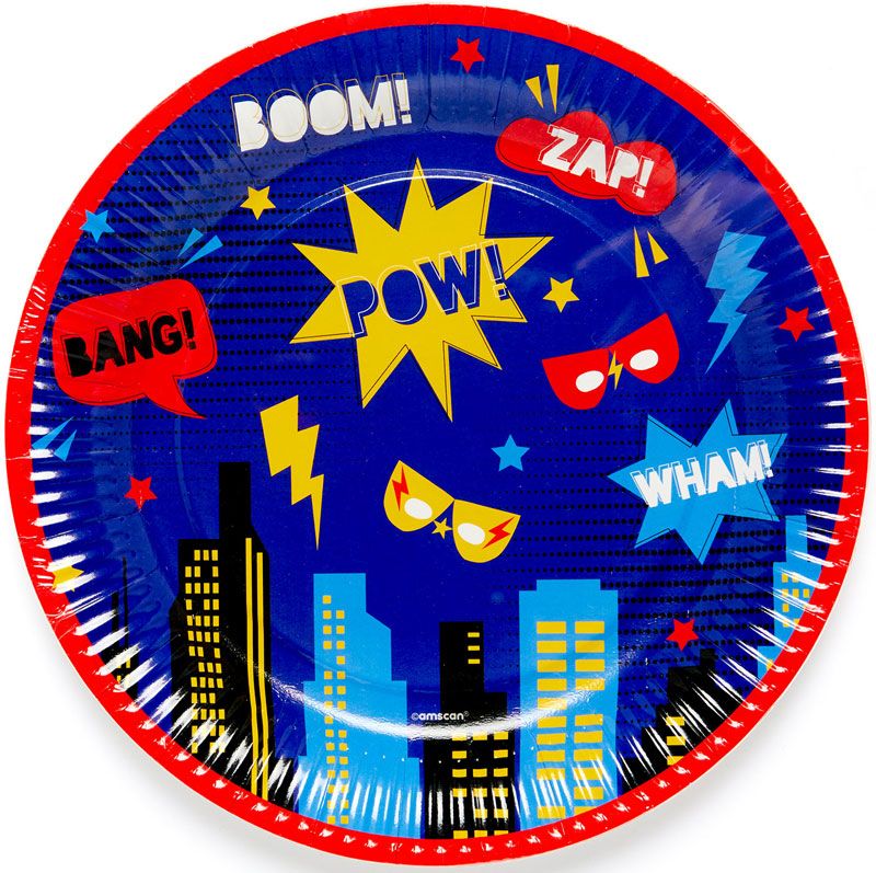 Complete Superhero Themed Party Pack for 8 people Including Tableware and Favours - Anilas UK