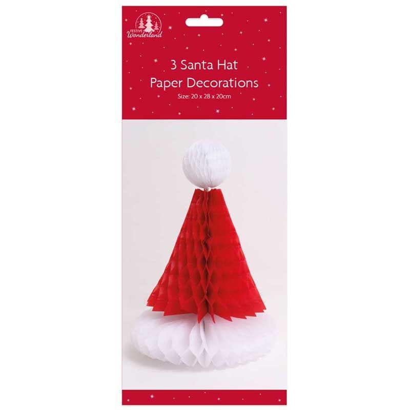 Christmas Santa Hat Honeycomb Decorations - 3 Pack - Anilas UK
