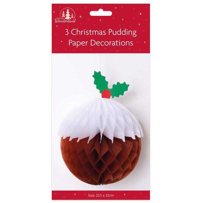 Christmas Pudding Honeycomb Decorations - 3 Pack - Anilas UK