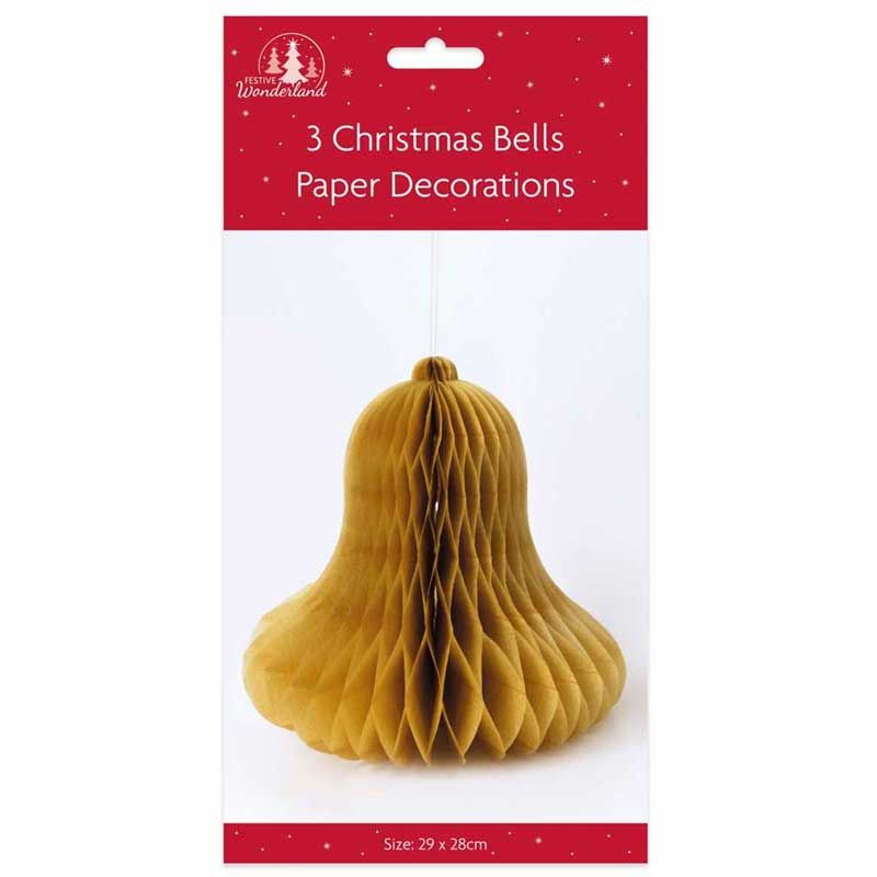 Christmas Bell Honeycomb Decorations - 3 Pack - Anilas UK