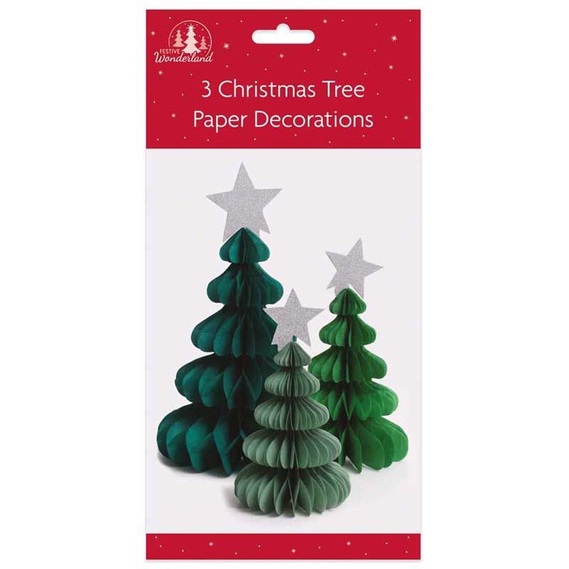 Christmas Tree with Star Honeycomb Decorations - 3 Pack - Anilas UK