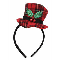 Plush Christmas Tartan Hat with Holly on Headband - Anilas UK