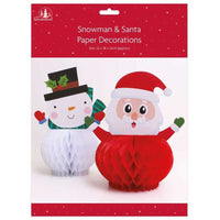 Christmas Santa and Snowman Honeycomb Decorations - 2 Pack - Anilas UK