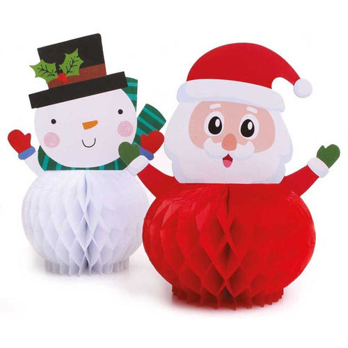 Christmas Santa and Snowman Honeycomb Decorations - 2 Pack - Anilas UK