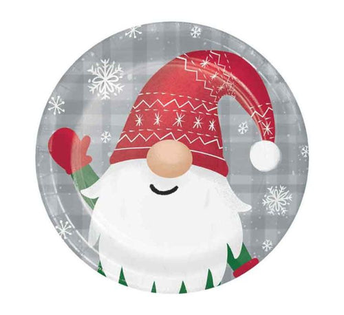 Christmas Holiday Gnomes Round Paper Plates - 18cm (Pack of 8) - Anilas UK