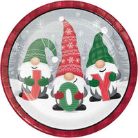 Christmas Holiday Gnomes Round Paper Plates - 22cm (Pack of 8) - Anilas UK