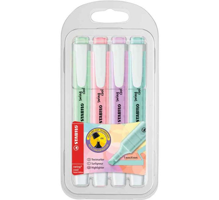 Stabilo Swing Cool Pack of 4 Pastel Highlighters - Anilas UK