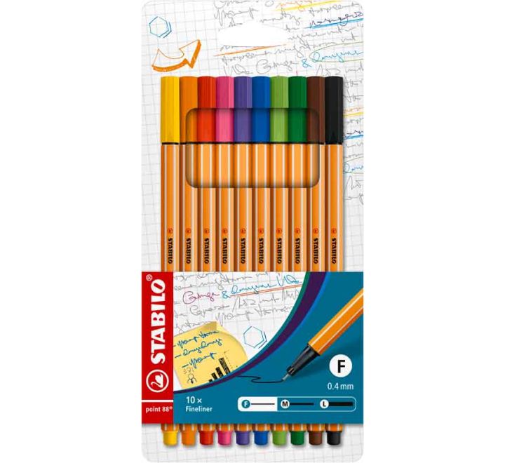 Stabilo Point 88 - Pack of 10 Coloured Fineliner pens - Anilas UK