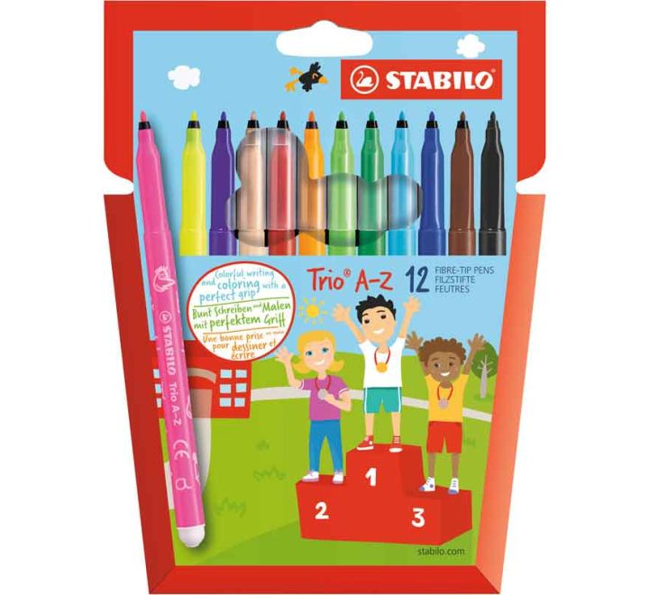 Stabilo Trio A-Z - Pack of 12 Coloured Fibre-tip Pens - Anilas UK