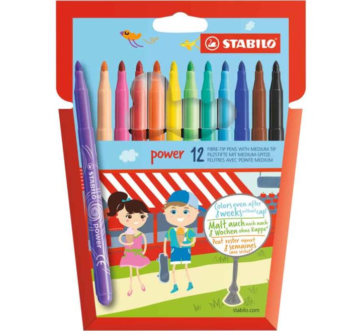 Stabilo Power - Pack of 12 Coloured Fibre-tip Pens With Medium Tips - Anilas UK