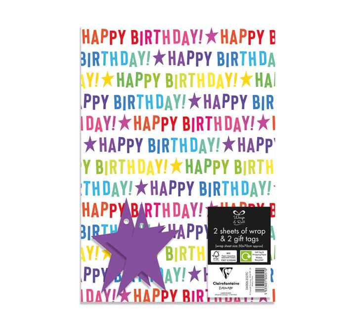 Birthday wrapping paper and gift tags