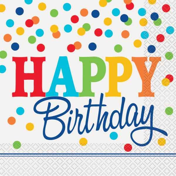Rainbow Polka Dot Happy Birthday Napkins (Pack of 16) - Anilas UK