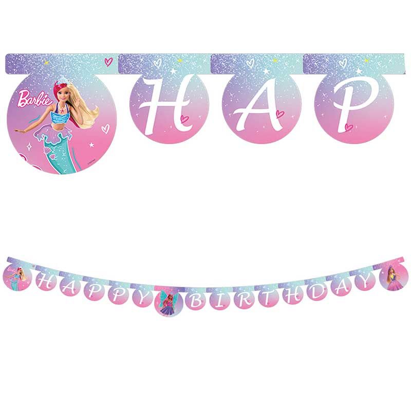 Barbie Fantasy "Happy Birthday" Die-Cut Paper Banner - Anilas UK