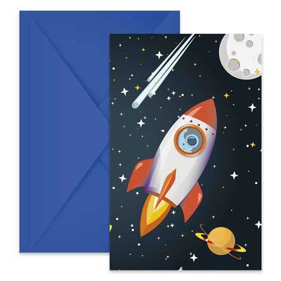 Rocket Space Party Invitations (Pack of 6) - Anilas UK