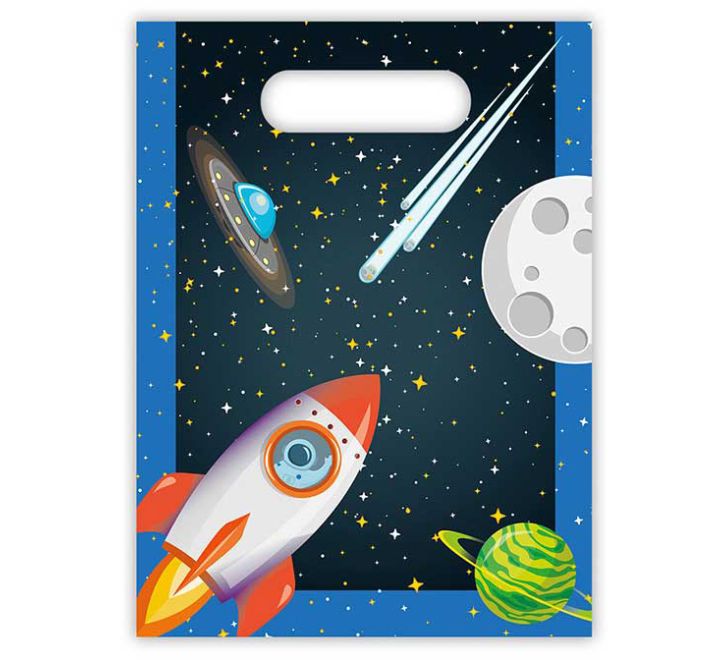 Rocket Space Plastic Party Bags (Pack of 6) - Anilas UK