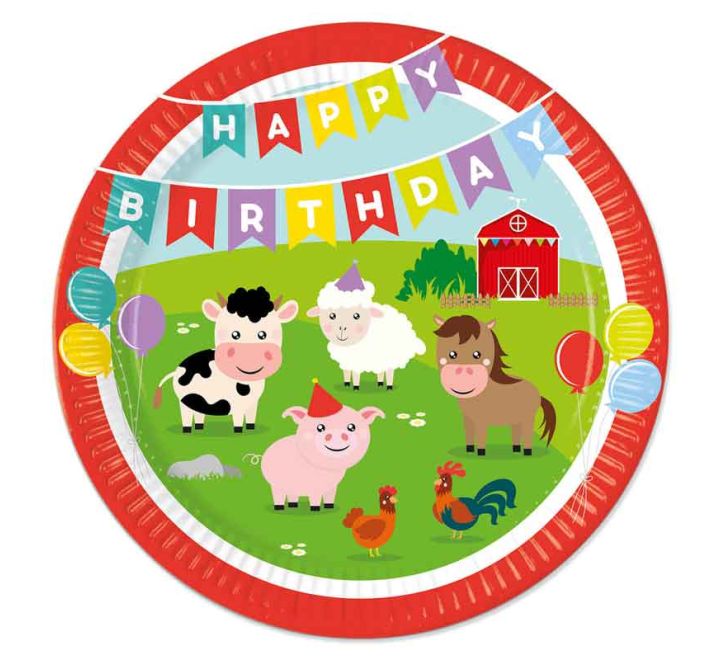 Farm Animals Paper Plates - 23cm ( Pack of 8) - Anilas UK