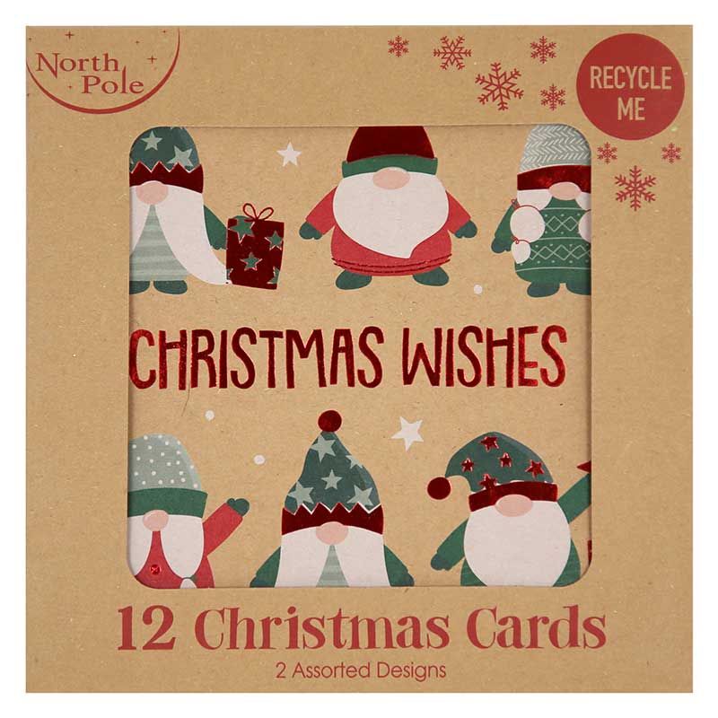 Gonk Brown Kraft Window Boxed Cards (Pack of 12) - Anilas UK