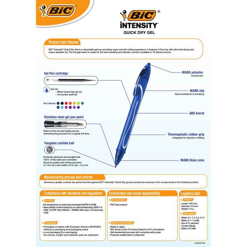 BIC Gelocity Quick Dry Gel Pen Blue - Anilas UK