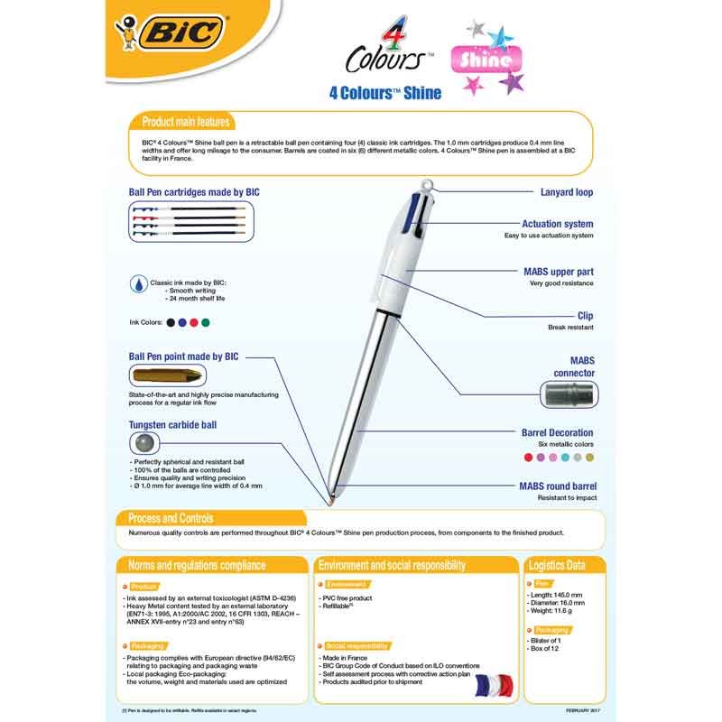 BIC Shine 4 Colours Click Ballpoint Pen - Anilas UK
