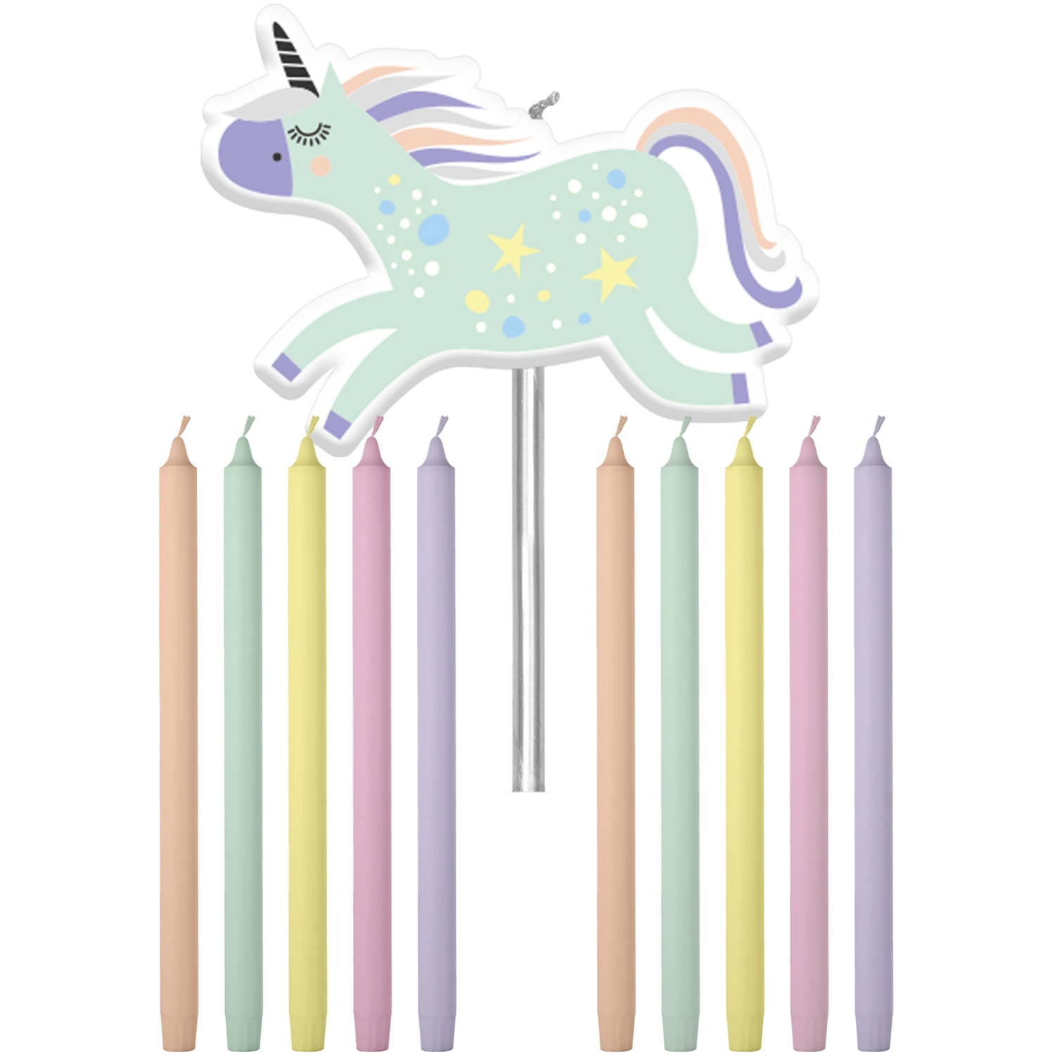 Unicorns & Rainbows Birthday Cake Candles -  (10cm, 11 pieces) - Anilas UK