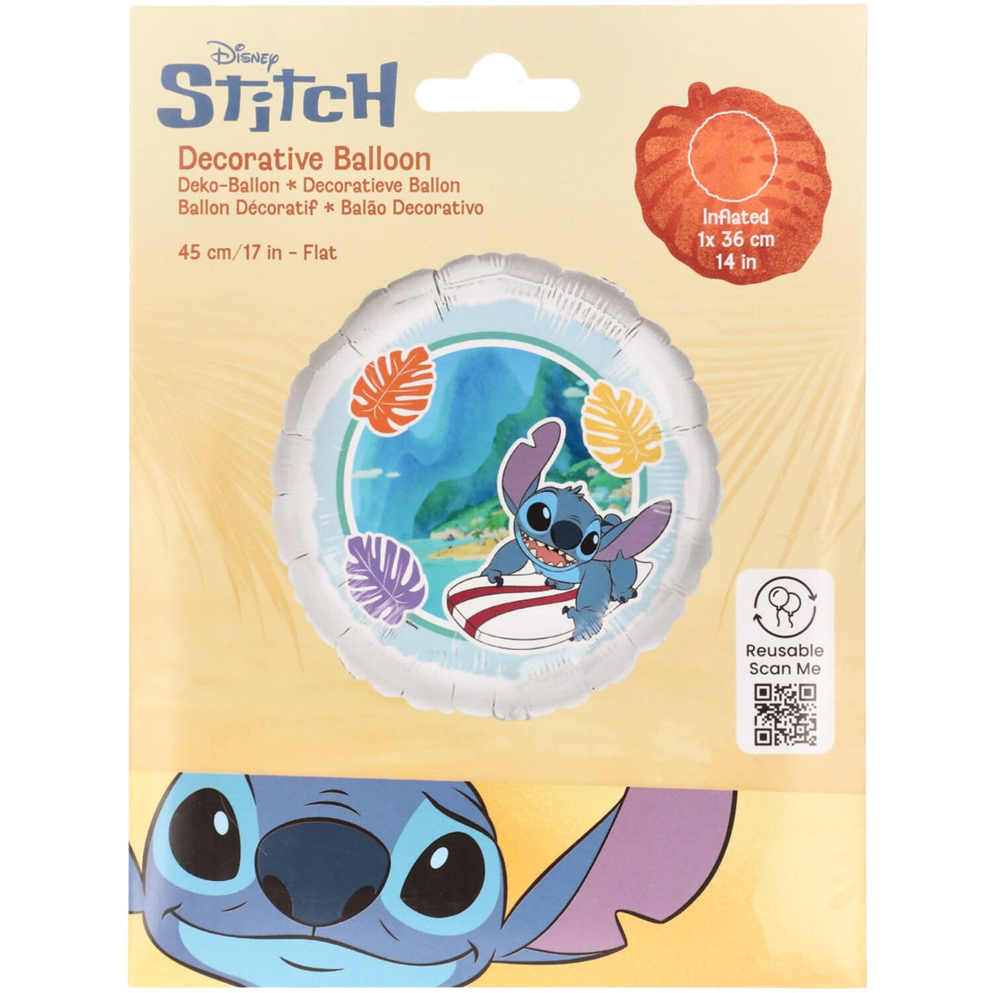 Disney Surfer Stitch Foil Balloon 45 cm