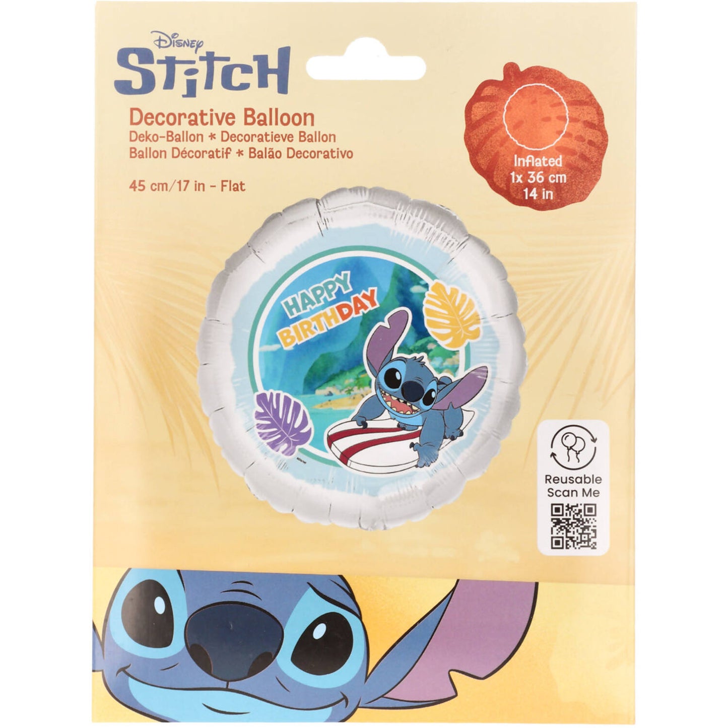 Disney Surfer Stitch Happy Birthday Foil Balloon 45 cm