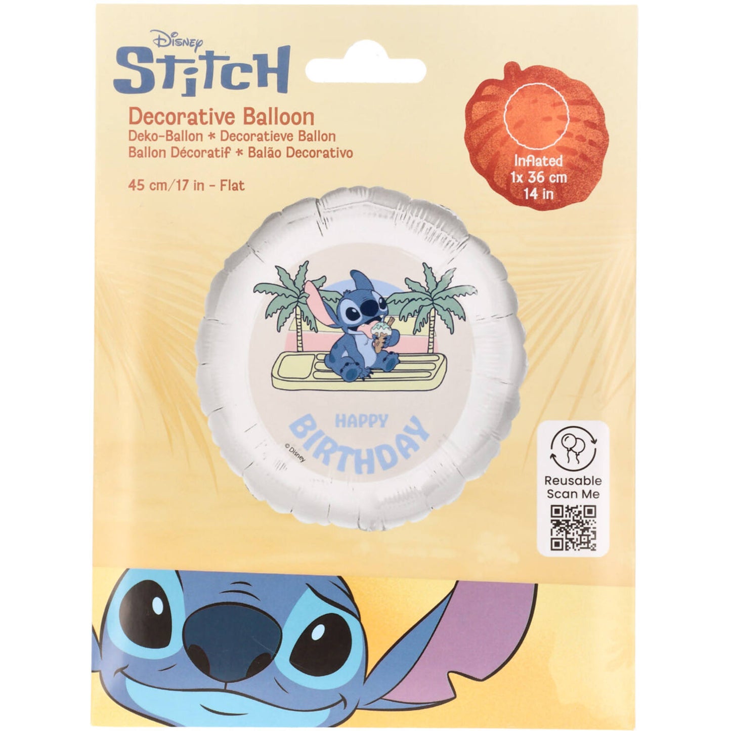 Disney Ice Cream Stitch Happy birthday Foil Balloon 45 cm