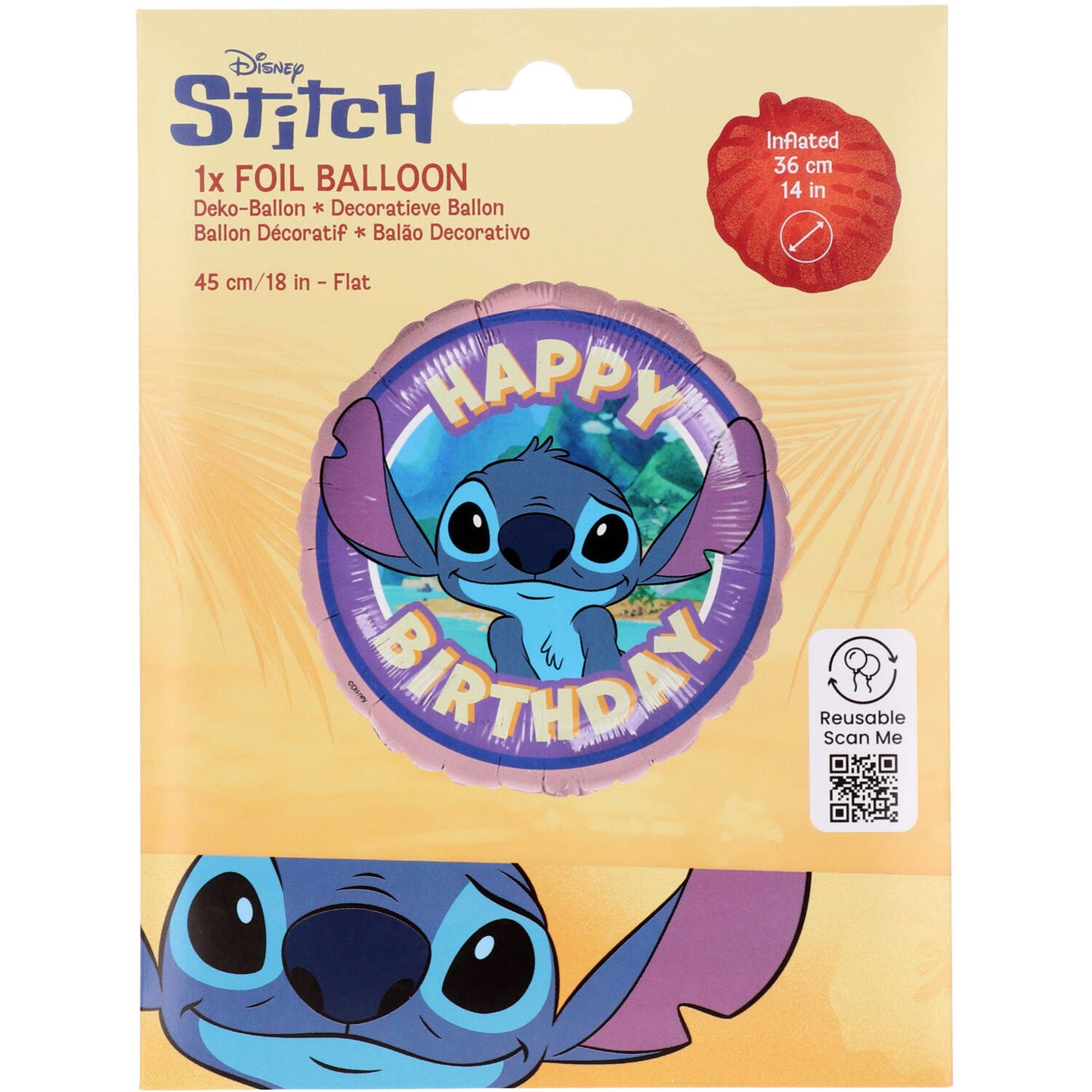 Disney Stitch Happy Birthday Foil Balloon 45 cm